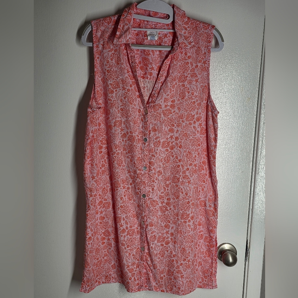 Sigrid Olson Coral Sleeveless Linen Top Size M